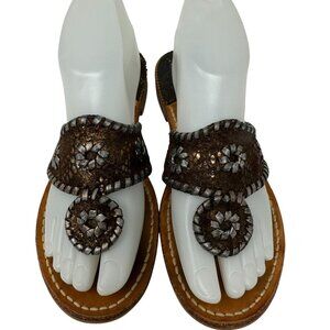 Jack Rogers Womens Flat Sandals Leather Metallic Bronze Slip-On Thong Size 6
